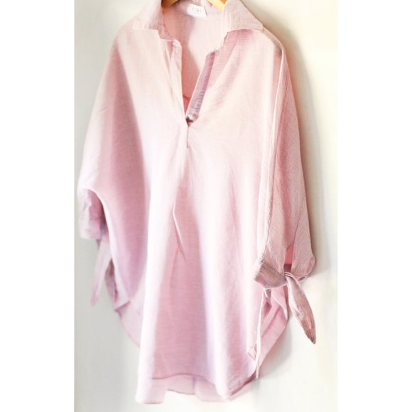 Pink Boyfriend Oversize Shirt with Tie Up Sleeves - Picture 1 of 8